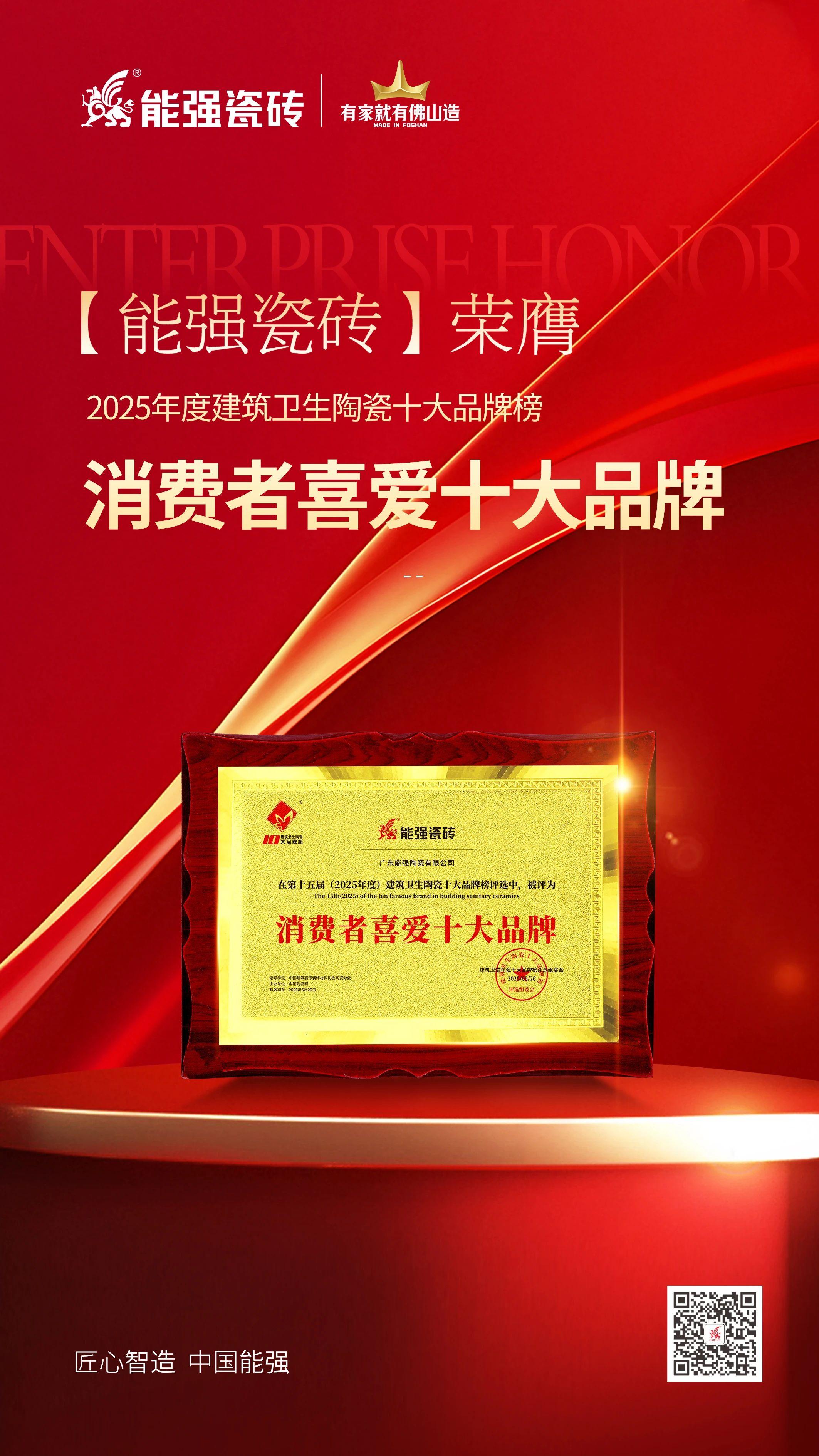 以匠心品質(zhì)鑄就行業(yè)標桿，能強瓷磚榮獲“消費者喜愛十大品牌”！